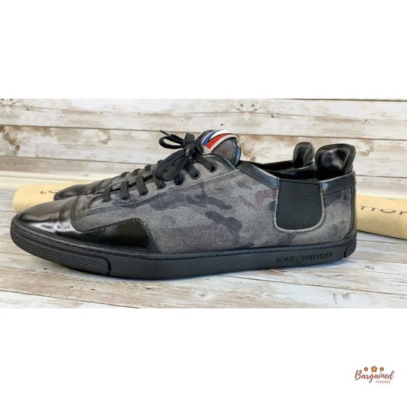Authentic Louis Vuitton Camouflage Suede & Black Leather Slalom Low Top Sneakers - Picture 3 of 14